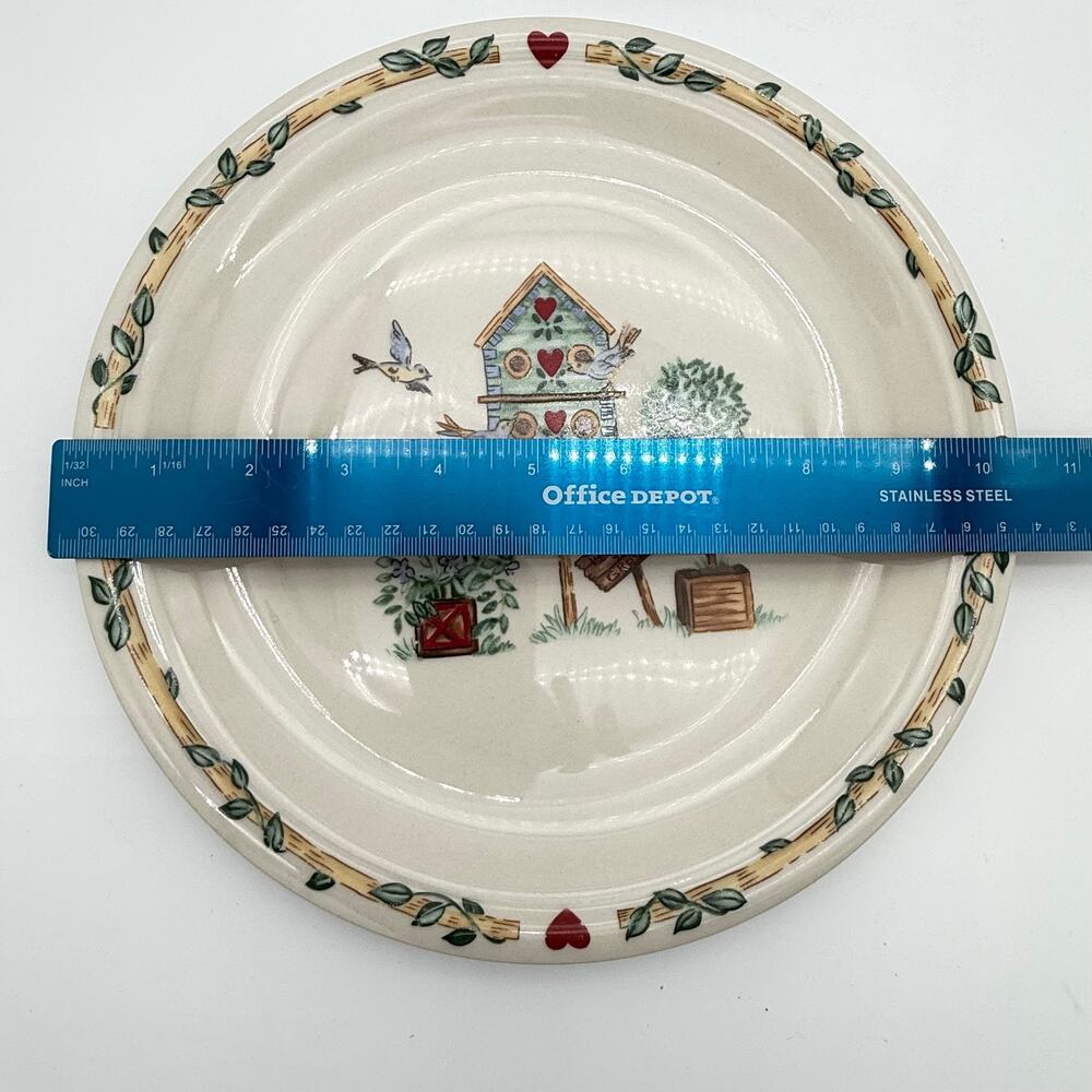 Hand-Painted Birdhouse Ceramic Serving Plates - Cream and Green (Set) - Picture 7 of 13